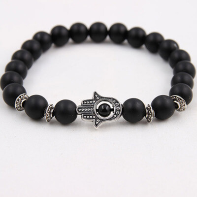 

8 mm Hand of Fatima Overload Beads Natural Volcanic Stone Tigers Eye Stone Bracelet Unisex Pair of Jewellery