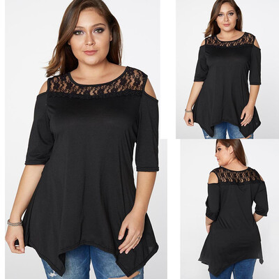 

Nomeni Plus Size Ladies Women Lace Cold Shoulder Half Sleeve T-Shirt Tops Blouse