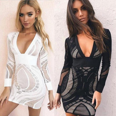 

Fashion Women Bandage Bodycon Long Sleeve Evening Sexy Party Cocktail Mini Dress