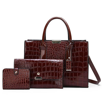 

3pcsSet Crocodile Pattern PU Leather Women Shoulder Handbags Purse Totes