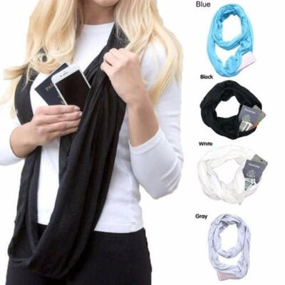 

1pc Convertible Infinity Scarf With Pocket Loop Scarf Women Winter Zipper Pocket