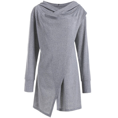 

Hooded Overlap Asymmetrical Plus Size Top