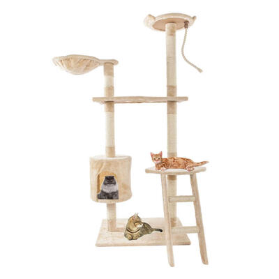 

60" Beige Cat Tree Tower Condo Scratcher Furniture Kitten Pet House Hammock