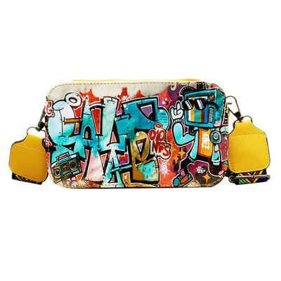

Street Women Crossbody Handbags Graffiti Leather Girls Square Shoulder Bags