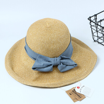 

Korean version Japanese straw hat foldable Sun Lis same bow fisherman hat students travel papyrus straw hat tide