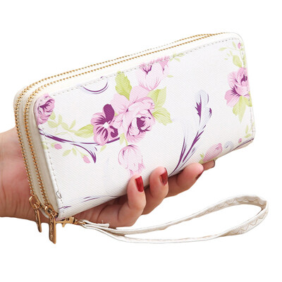 

Women Floral Print 2 Zips Clutches Multi Card Slots Long Wallet Purse Card Bag