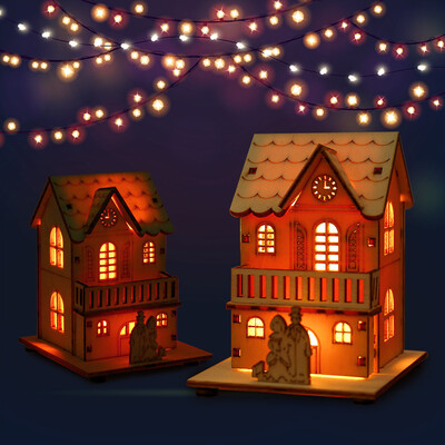

Siaonvr 2PACK Wooden LED House Lighted Cabin For Party Wedding Decoration Christmas