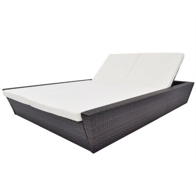

Outdoor Lounge Bed with Cushion Poly Rattan Brown