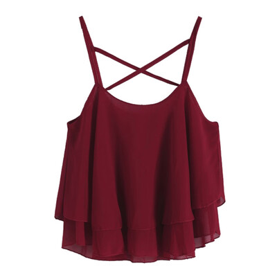 

Summer Women Crop Top Beach Short Vest Ruffle Chiffon Tank Tops Camis