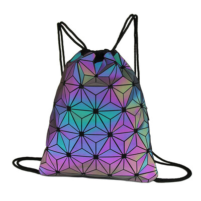 

Geometric colorful drawstring backpack shoulders men&women wild reflective beam pocket