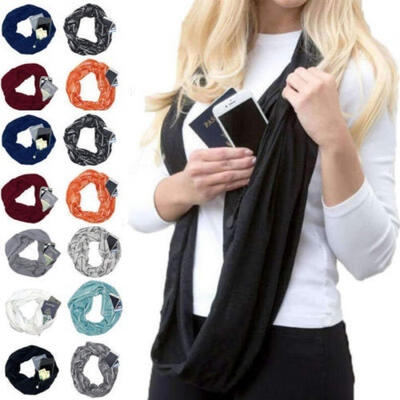 

Hot Women Men Winter Convertible Infinity Scarf With Pocket Loop Scarf Zipper Pocket