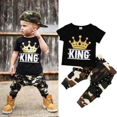 

Newborn Kids Baby Boys Tops T-shirt Camo Pants 2PCS Outfits Set Clothes 0-5Years
