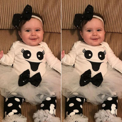 

Newborn Baby Girl Halloween Tops Romper Lace Tutu Dress 4Pcs Outfits Set Clothes