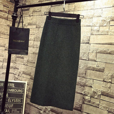 

Women Skirt Bodycon Split Knitted Autumn High Waist Pencil Midi Skirts Female Winter Elegant Knitting Bottoms