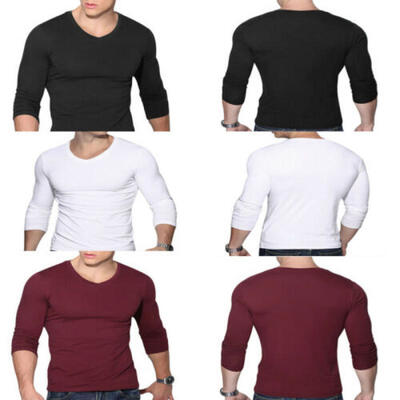

Mens O Neck Round Neck cotton T-shirt Slim Fit Long Sleeve Solid Color Casual