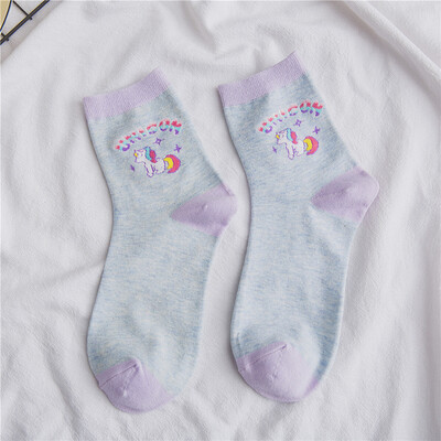 

Unicorn Socks Women Girl Harajuku Rainbow Stars Cartoon College Animal Horse Socks