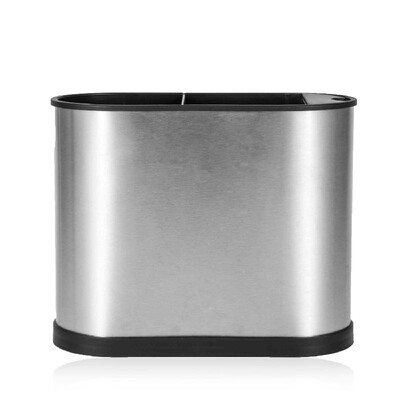 

Oval Shaped Utensil Holder Stainless Steel Kitchen Container Cutlery Drainer Utensil Caddy with Two Compartments