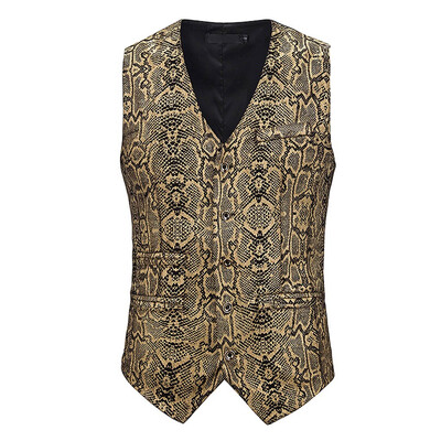 

Toponeto Mens Single-breasted Sleeveless Wedding Business Formal Tops Printing Vest
