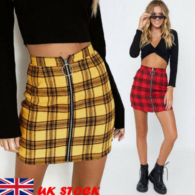 

Womens Plaid High Waist Checker Zipper A-line Mini Skirt Short Dress Size 6-12