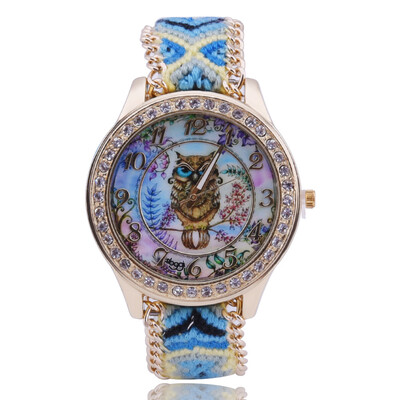 

Diamond-plated alloy watch owl braided rope quartz watch