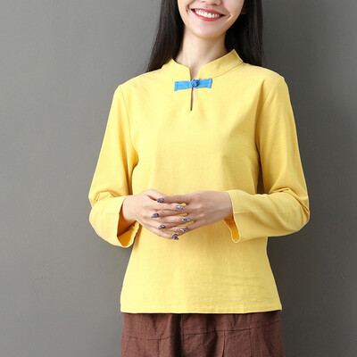 

Tailored Women Long Sleeve Turtleneck Cotton Linen Ladies Casual Baggy Tops Blouse