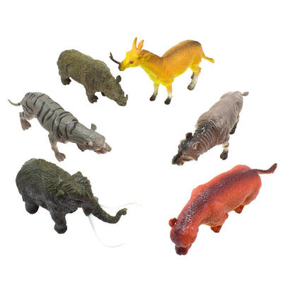 

6pcs Simulated Animals Mammoth Saber Toothed Tiger Rhino Model Plastic Toys