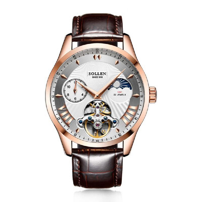 

Solon watches mens mechanical watch automatic waterproof hollow belt fashion 2018 new high-end mechanical mens watch Natural bla