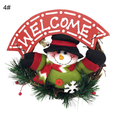 

Cute Santa Snowman Garland Rattan Hoop Christmas Home Door Wall Hanging Decor