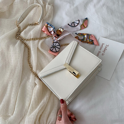 

Qiao Bani 2019 new European&American style fashion simple solid color silk scarf chain clamshell bag shoulder diagonal tide handbag