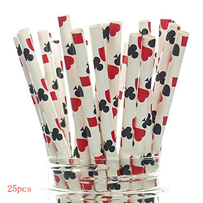 

Gobestart 25Pcs Degradable Kraft Paper Suction Tube Poker Pattern Straws For Party