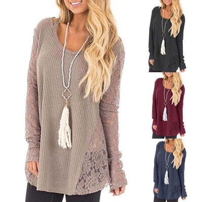 

Ladies Women Lace Patchwork Oversized Long Sleeve Baggy Sweater Jumper Top 12-26