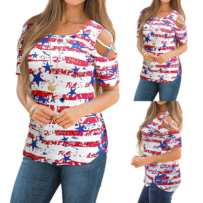 

Starmoon Womens Summer Casual O-Neck Independence Day Printed Fashion T-Shirt Tops