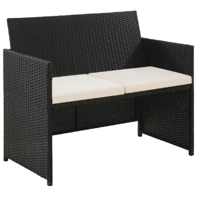 

2 Seater Garden Sofa with Cushions Black Poly Rattan