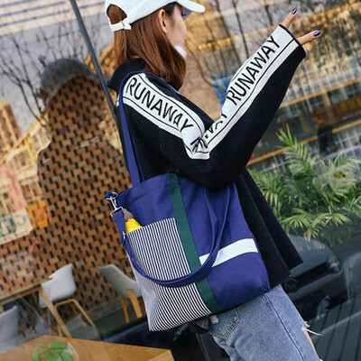 

Women Girls Canvas Crossbody Bag Striped Splice Contrast Color Large Capacity Handbag Totes Shoulder Bag