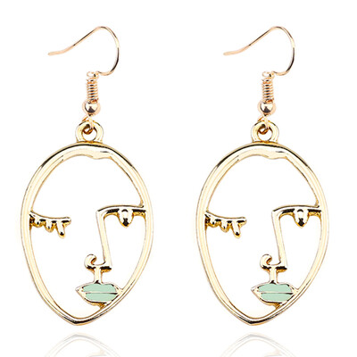 

Hollow Abstract Face Gold Pendant Art Stylish Dangle Drop Earrings