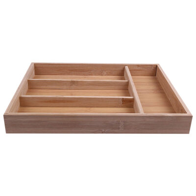 

4 Girds Bamboo Storage Box Tray Knives Tableware Drawer Holder Divider Organizer