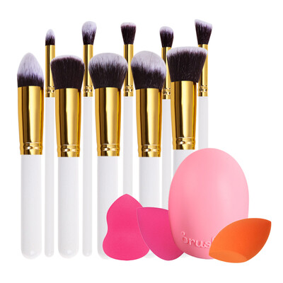 

10Pcs Makeup Brush Spong Puff Canvas Bag Make up Kit Set