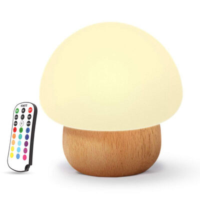 

UpperX Night Lights for KidsBaby LED Mushroom Night LampSoft Silicone LampshapeRubber Wood16 Color by Wireless Remote