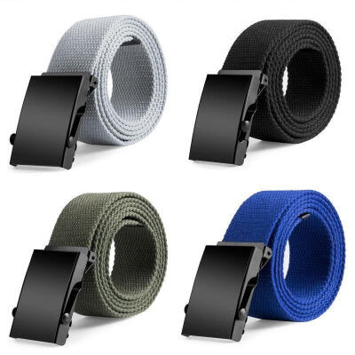 

Plain Canvas Military Web Belt Solid Black Metal Roller Buckle Mens Womens
