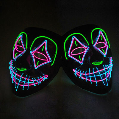 

Halloween LED Mask EL Wire Glowing Ghost Mask Flashing Light Mask For Halloween Scary Cosplay Masquerade Party Luminous Mask