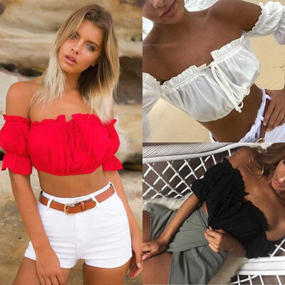 

Fashion Women Off Shoulder Casual Slim Short Sleeve Loose T-Shirt Top Blouse
