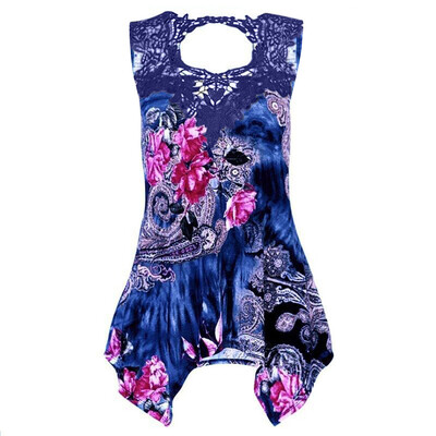 

Nomeni Women Sleeveless Lace Irregular Casual Shantou Print Vest Blouse Shirt Tops