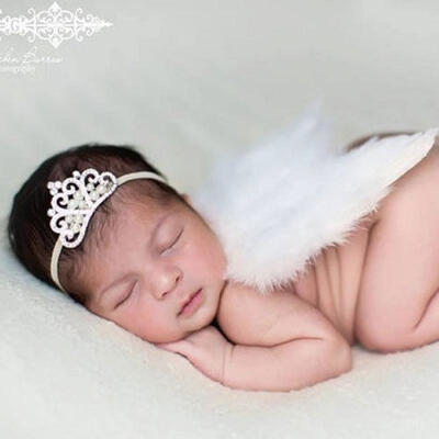 

Newborn Baby Girl White Feather Angel Wing Rhinestone Headband Photography Prop