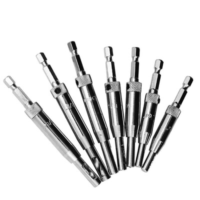 

7PCS HSS Door Self-centering Hinge Hole Opening Drill Bit Twist Wood Carpenter Kit&Hex Wrench
