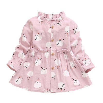 

Kids Girls Cute Snowman Pattern Long Sleeve Cotton Dress Princess Party Dresses