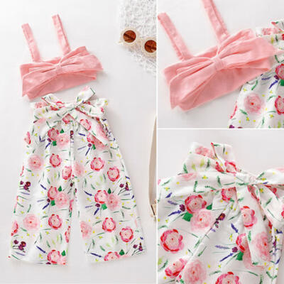 

Newborn Baby Kids Girls Toddler Floral Vest Tops T shirt Pants Outfits Set 2PCS