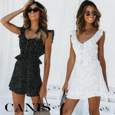 

Women Sleeveless Wrap Boho Polka Dot Mini Dress Ladies Summer Sundress Holiday