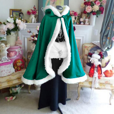 

Deluxe Red Velvet Christmas Santa Claus Cloak Cape with White Fluffy Trim