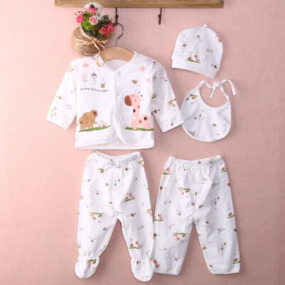 

Baby Clothing 5Pcs top pants clothes Sets Cotton Kids Girls Boys Sleepwear 0-3M All seasons long sleeve