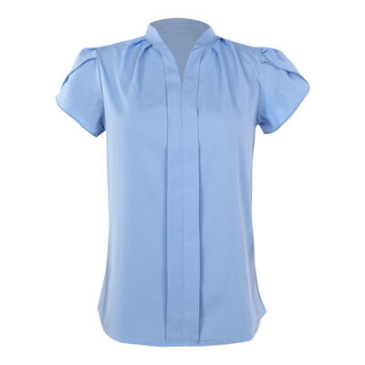 

Summer Chiffon V-Neck Solid Slim Women Blouses Short Sleeve Fashion Tops